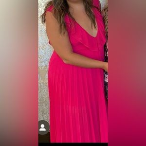Zara maxi aline dress with subtle pleats in a beautiful fuchsia pink